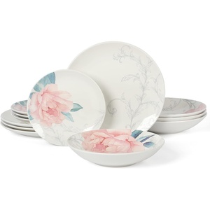 image:imageMartha Stewart Maiden Crown Plates and Bowls Sets 12Piece New Bone China Dinnerware Sets Botanical Floral Design Dish Set Microwave amp Dishwasher SafePeony