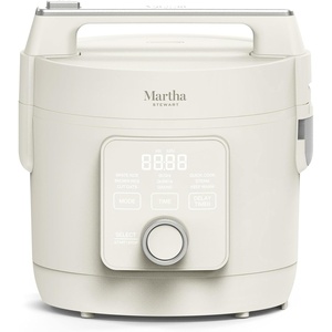 image:imageMartha Stewart Rice Cooker 4 Cup Uncooked  8 Cup Cooked Ceramic NonStick Removable Pot Keep Warm Measure Markings Steam Basket Brown amp Sushi Rice Quick Cook Quinoa Grains Oats Linen CreamLinen Cream