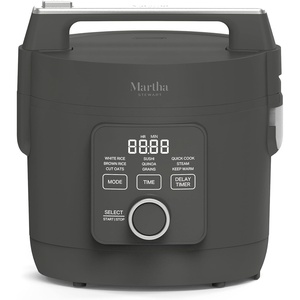 image:imageMartha Stewart Rice Cooker 4 Cup Uncooked  8 Cup Cooked Ceramic NonStick Removable Pot Keep Warm Measure Markings Steam Basket Brown amp Sushi Rice Quick Cook Quinoa Grains Oats Linen CreamCaviar Gray