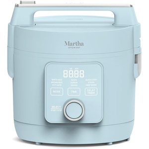 image:imageMartha Stewart Rice Cooker 4 Cup Uncooked  8 Cup Cooked Ceramic NonStick Removable Pot Keep Warm Measure Markings Steam Basket Brown amp Sushi Rice Quick Cook Quinoa Grains Oats Linen CreamSky Blue