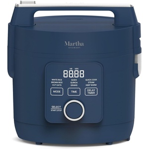 image:imageMartha Stewart Rice Cooker 4 Cup Uncooked  8 Cup Cooked Ceramic NonStick Removable Pot Keep Warm Measure Markings Steam Basket Brown amp Sushi Rice Quick Cook Quinoa Grains Oats Linen CreamIndigo Blue