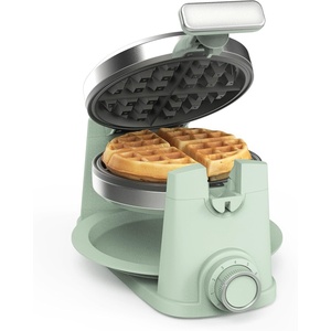 image:imageMartha Stewart Rotating Waffle Maker 180 Flip Iron with PFASFree Nonstick Plates Adjustable Timer Ready Light Drip Tray Space Saving Classic Round 7 Easy to Clean Stainless Steel LinenHoneydew Green