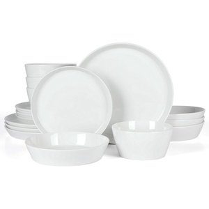 image:imageMartha Stewart Selma Plates and Bowls Sets 30Piece Porcelain Dinnerware Set for 6 White Dish Set with Dinner Plates Dessert Plates Pasta Bowls Cereal amp Fruit BowlsWhite