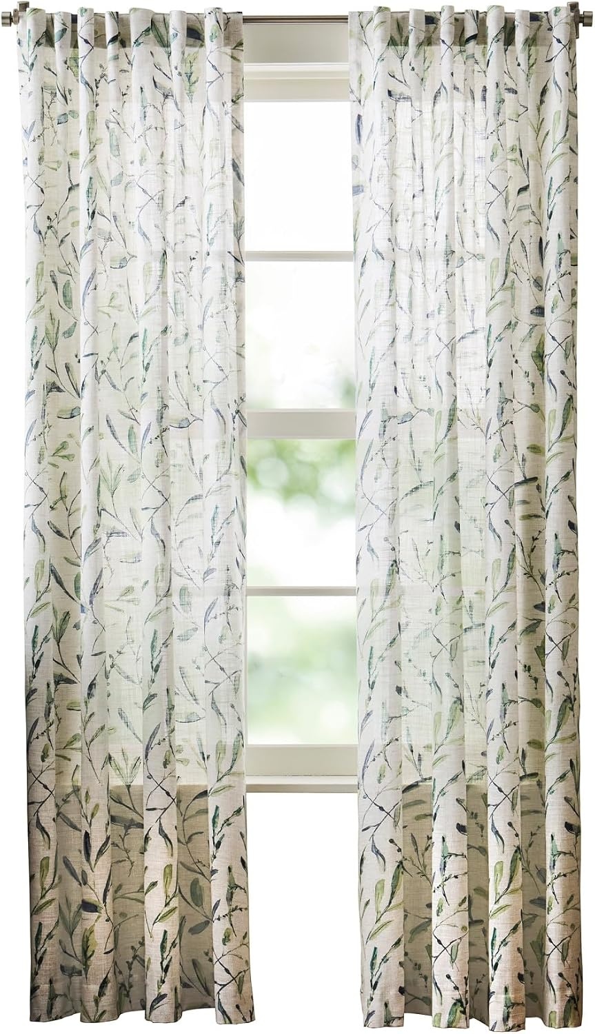 image:imageMartha Stewart Beige Cotton Curtains  Terracotta Rust Leaf Design  LightFiltering Curtain Panels for Living Room Decor  50 x 95  Set of 2Blue Green
