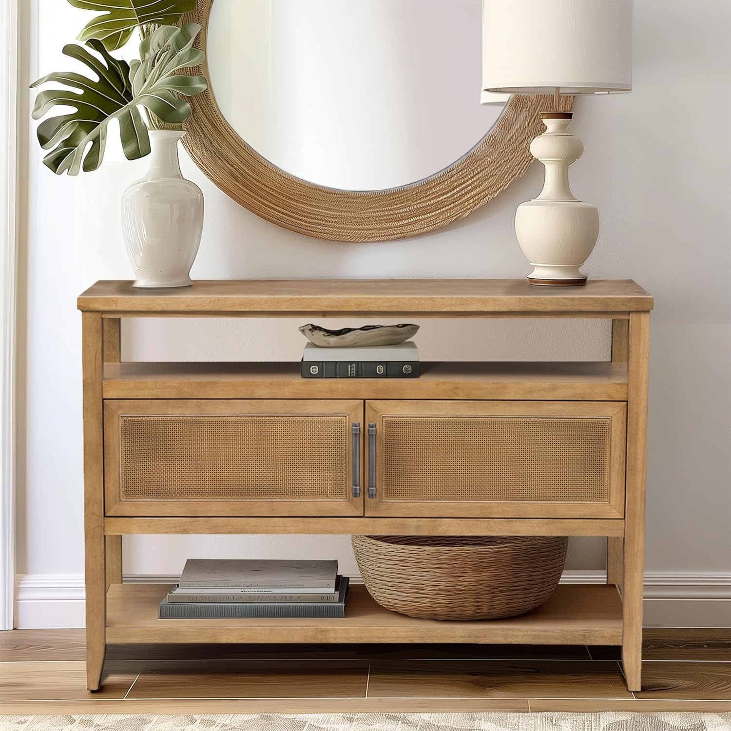 image:imageMartha Stewart Naomi Console Table with Storage Cabinet for Living Room Storage Cabinet Lily Pond Collection Cottage Design Console Sofa Table for Hallway Charming Coastal Furniture 4775 W Honey