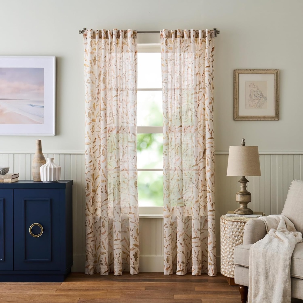 image:imageMartha Stewart Beige Cotton Curtains  Terracotta Rust Leaf Design  LightFiltering Curtain Panels for Living Room Decor  50 x 95  Set of 2Beige Rust