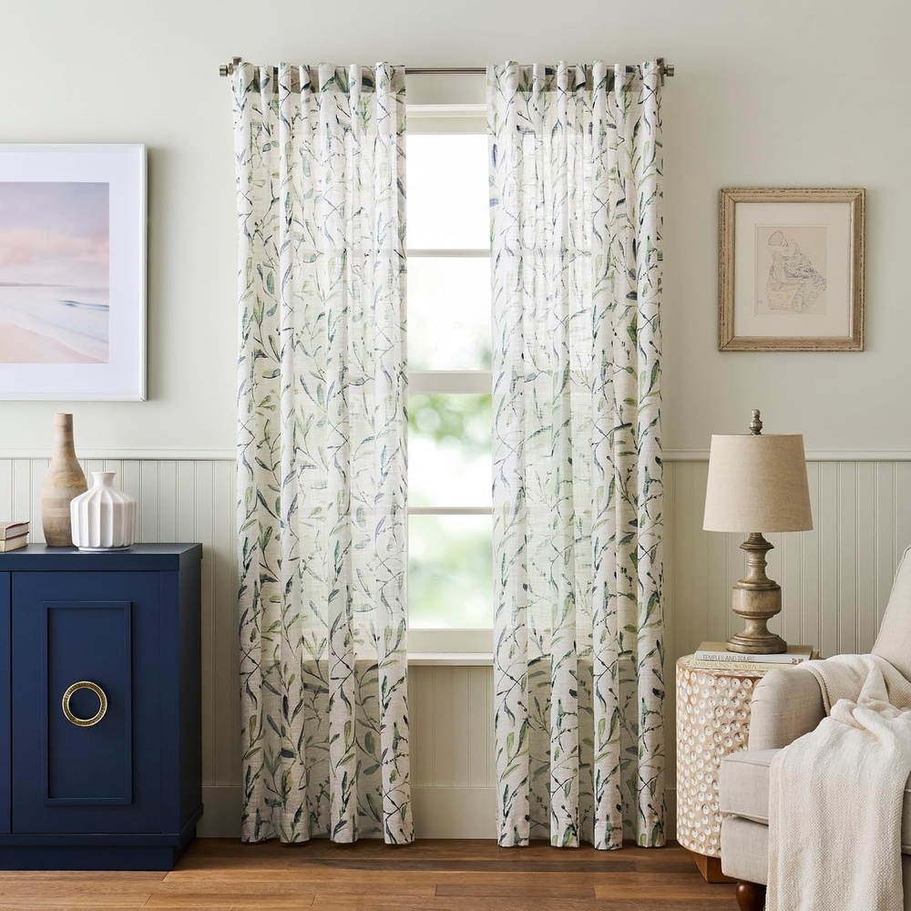 image:imageMartha Stewart Beige Cotton Curtains  Terracotta Rust Leaf Design  LightFiltering Curtain Panels for Living Room Decor  50 x 95  Set of 2Blue Green