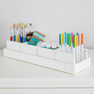image:imageMartha Stewart Crafting Kids Accessory Tray  Linen White Wooden Paintbrush Storage with 4 Compartments Crayon Marker and Pencil Organizer for DeskLinen White
