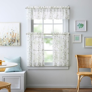 image:imageMartha Stewart Kitchen Curtains  36 Inch Sheer Embroidered Vine Cafe Tier Curtains with Valance Set  3 Piece White Green DurhamWhiteGreen