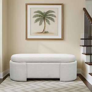 image:imageMartha Stewart Leslie Upholstered Storage Bench with SoftClose Lid Hidden Ventilated Storage 48 Oval Entryway Ottoman Bench No Assembly Required Lily Pond Collection Supports 400 lbs  Cream