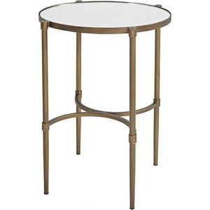 image:imageMartha Stewart Lia End Table Living Room Decor Tempered Glass Mirror Top Metal Base Accent Farmhouse Occasional Furniture 18 Wide Antique BronzeTransitional