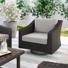 image:imageMartha Stewart Bedford IndoorOutdoor Patio Chair with 360 Swivel Functionality and Rattan Wicker Finish in Brown with Tan AllWeather Cushions