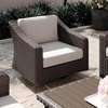 image:imageMartha Stewart Bedford IndoorOutdoor Patio Chair with 360 Swivel Functionality and Rattan Wicker Finish in Brown with Tan AllWeather Cushions