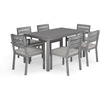 image:imageMartha Stewart Bedford 7 Piece Aluminum Patio Set with 62 Table and 6 Stackable Chairs with Brown Brushed Woodgrain Finish Cream AllWeather Seat CushionsGrey