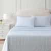 image:imageMartha Stewart  Full Sheet Set with Fitted Sheet amp Pillowcases Cotton Percale Bedding with a Smooth Feel Deep Pocket Gingham BrownFrancesca Stripe Blue