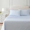 image:imageMartha Stewart  Full Sheet Set with Fitted Sheet amp Pillowcases Cotton Percale Bedding with a Smooth Feel Deep Pocket Gingham BrownFrancesca Stripe Blue