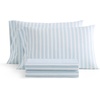 image:imageMartha Stewart  Full Sheet Set with Fitted Sheet amp Pillowcases Cotton Percale Bedding with a Smooth Feel Deep Pocket Gingham BrownLeaf Stripe Blue