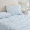 image:imageMartha Stewart  Full Sheet Set with Fitted Sheet amp Pillowcases Cotton Percale Bedding with a Smooth Feel Deep Pocket Gingham BrownLeaf Stripe Blue