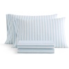 image:imageMartha Stewart  Full Sheet Set with Fitted Sheet amp Pillowcases Cotton Percale Bedding with a Smooth Feel Deep Pocket Gingham BrownLeaf Stripe Blue