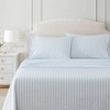 image:imageMartha Stewart  Full Sheet Set with Fitted Sheet amp Pillowcases Cotton Percale Bedding with a Smooth Feel Deep Pocket Gingham BrownLeaf Stripe Blue