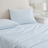 image:imageMartha Stewart  Full Sheet Set with Fitted Sheet amp Pillowcases Cotton Percale Bedding with a Smooth Feel Deep Pocket Gingham BrownLeaf Stripe Blue