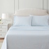 image:imageMartha Stewart  Full Sheet Set with Fitted Sheet amp Pillowcases Cotton Percale Bedding with a Smooth Feel Deep Pocket Gingham BrownLeaf Stripe Blue