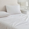 image:imageMartha Stewart  Full Sheet Set with Fitted Sheet amp Pillowcases Cotton Percale Bedding with a Smooth Feel Deep Pocket Gingham BrownLeaf Stripe Pink