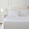 image:imageMartha Stewart  Full Sheet Set with Fitted Sheet amp Pillowcases Cotton Percale Bedding with a Smooth Feel Deep Pocket Gingham BrownLeaf Stripe Pink