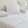 image:imageMartha Stewart  Full Sheet Set with Fitted Sheet amp Pillowcases Cotton Percale Bedding with a Smooth Feel Deep Pocket Gingham BrownLeaf Stripe Pink