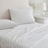 image:imageMartha Stewart  Full Sheet Set with Fitted Sheet amp Pillowcases Cotton Percale Bedding with a Smooth Feel Deep Pocket Gingham BrownLeaf Trellis Beige