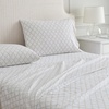 image:imageMartha Stewart  Full Sheet Set with Fitted Sheet amp Pillowcases Cotton Percale Bedding with a Smooth Feel Deep Pocket Gingham BrownLeaf Trellis Beige