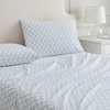 image:imageMartha Stewart  Full Sheet Set with Fitted Sheet amp Pillowcases Cotton Percale Bedding with a Smooth Feel Deep Pocket Gingham BrownLeaf Trellis Blue