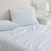 image:imageMartha Stewart  Full Sheet Set with Fitted Sheet amp Pillowcases Cotton Percale Bedding with a Smooth Feel Deep Pocket Gingham BrownLeaf Trellis Blue