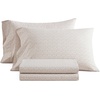 image:imageMartha Stewart  Full Sheet Set with Fitted Sheet amp Pillowcases Cotton Percale Bedding with a Smooth Feel Deep Pocket Gingham BrownLeaves Beige