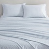 image:imageMartha Stewart  Full Sheet Set with Fitted Sheet amp Pillowcases Cotton Percale Bedding with a Smooth Feel Deep Pocket Gingham BrownLeaves Blue