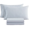 image:imageMartha Stewart  Full Sheet Set with Fitted Sheet amp Pillowcases Cotton Percale Bedding with a Smooth Feel Deep Pocket Gingham BrownLeaves Blue