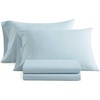 image:imageMartha Stewart  Full Sheet Set with Fitted Sheet amp Pillowcases Cotton Percale Bedding with a Smooth Feel Deep Pocket Gingham BrownStripe Blue