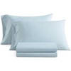 image:imageMartha Stewart  Full Sheet Set with Fitted Sheet amp Pillowcases Cotton Percale Bedding with a Smooth Feel Deep Pocket Gingham BrownStripe Blue