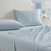 image:imageMartha Stewart  Full Sheet Set with Fitted Sheet amp Pillowcases Cotton Percale Bedding with a Smooth Feel Deep Pocket Gingham BrownStripe Blue