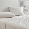 image:imageMartha Stewart  Full Sheet Set with Fitted Sheet amp Pillowcases Cotton Percale Bedding with a Smooth Feel Deep Pocket Gingham BrownStripe White