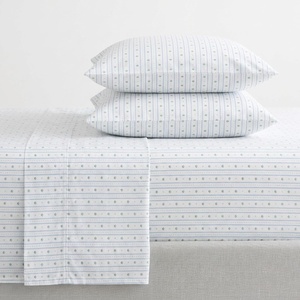 image:imageMartha Stewart  Full Sheet Set with Fitted Sheet amp Pillowcases Cotton Percale Bedding with a Smooth Feel Deep Pocket Gingham BrownFloral Stripe Blue