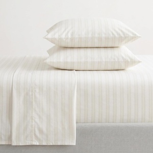 image:imageMartha Stewart  Full Sheet Set with Fitted Sheet amp Pillowcases Cotton Percale Bedding with a Smooth Feel Deep Pocket Gingham BrownFrancesca Stripe Beige