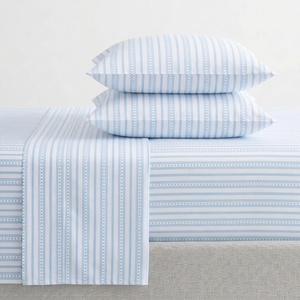 image:imageMartha Stewart  Full Sheet Set with Fitted Sheet amp Pillowcases Cotton Percale Bedding with a Smooth Feel Deep Pocket Gingham BrownFrancesca Stripe Blue
