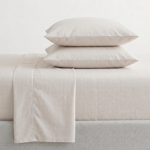 image:imageMartha Stewart  Full Sheet Set with Fitted Sheet amp Pillowcases Cotton Percale Bedding with a Smooth Feel Deep Pocket Gingham BrownGingham Beige
