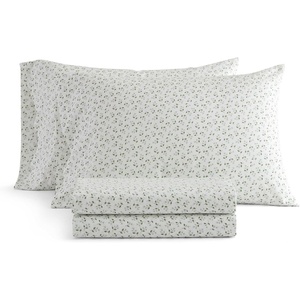 image:imageMartha Stewart  Full Sheet Set with Fitted Sheet amp Pillowcases Cotton Percale Bedding with a Smooth Feel Deep Pocket Gingham BrownKennedy Floral Green