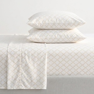 image:imageMartha Stewart  Full Sheet Set with Fitted Sheet amp Pillowcases Cotton Percale Bedding with a Smooth Feel Deep Pocket Gingham BrownLeaf Trellis Beige