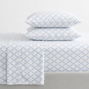 image:imageMartha Stewart  Full Sheet Set with Fitted Sheet amp Pillowcases Cotton Percale Bedding with a Smooth Feel Deep Pocket Gingham BrownLeaf Trellis Blue