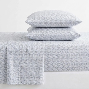 image:imageMartha Stewart  Full Sheet Set with Fitted Sheet amp Pillowcases Cotton Percale Bedding with a Smooth Feel Deep Pocket Gingham BrownLeaves Blue