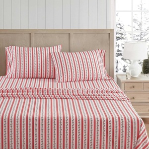 image:imageMartha Stewart  Full Sheet Set with Fitted Sheet amp Pillowcases Cotton Percale Bedding with a Smooth Feel Deep Pocket Gingham BrownRose Ribbon Red
