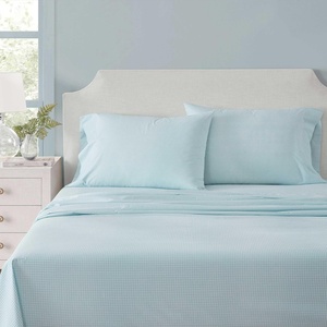 image:imageMartha Stewart  Full Sheet Set with Fitted Sheet amp Pillowcases Cotton Percale Bedding with a Smooth Feel Deep Pocket Gingham BrownSmall Gingham Blue